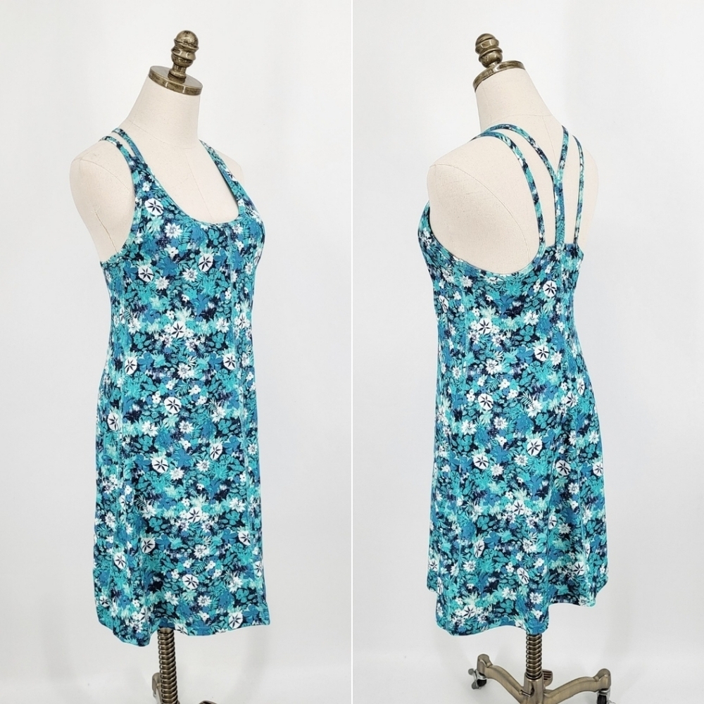 Patagonia Racerback Athletic Dress Built In Bra Floral Print Blue Small